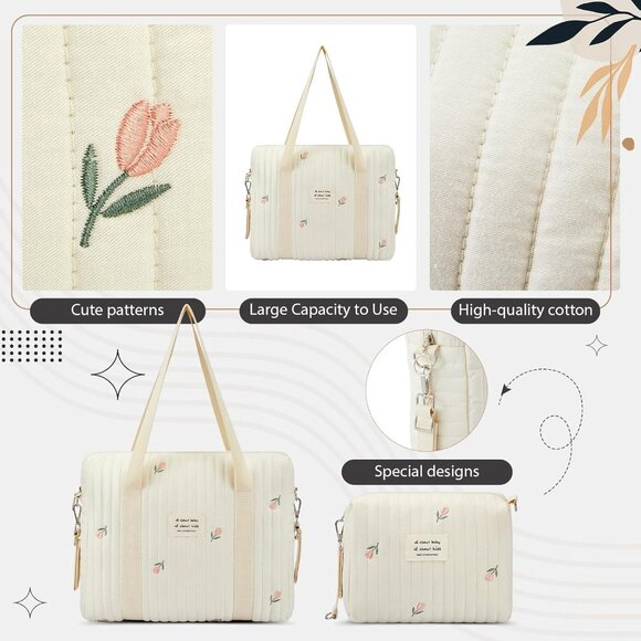 Versatile 2-Pc Diaper Bag Tote - Lightweight Cotton with Ample Storage Options - Picture 5 of 6